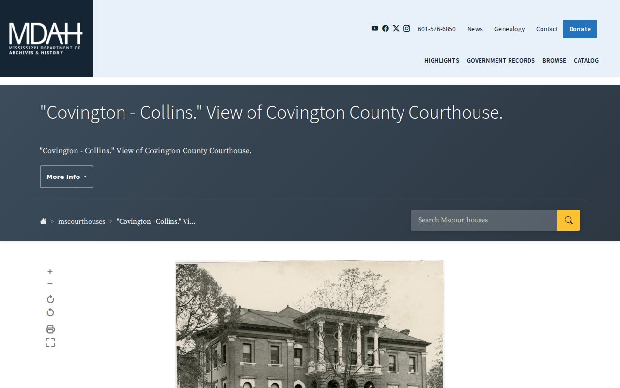 Archival image of the Covington County courthouse where Collins municipal court warrant sessions are held